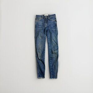 We The Free Womens Dark Wash High Rise Raw Hem Skinny Jeans Size 26 Sexy
